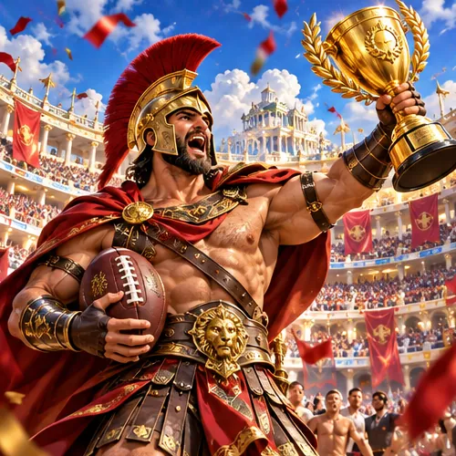 Spartan champion lifting a golden trophy
